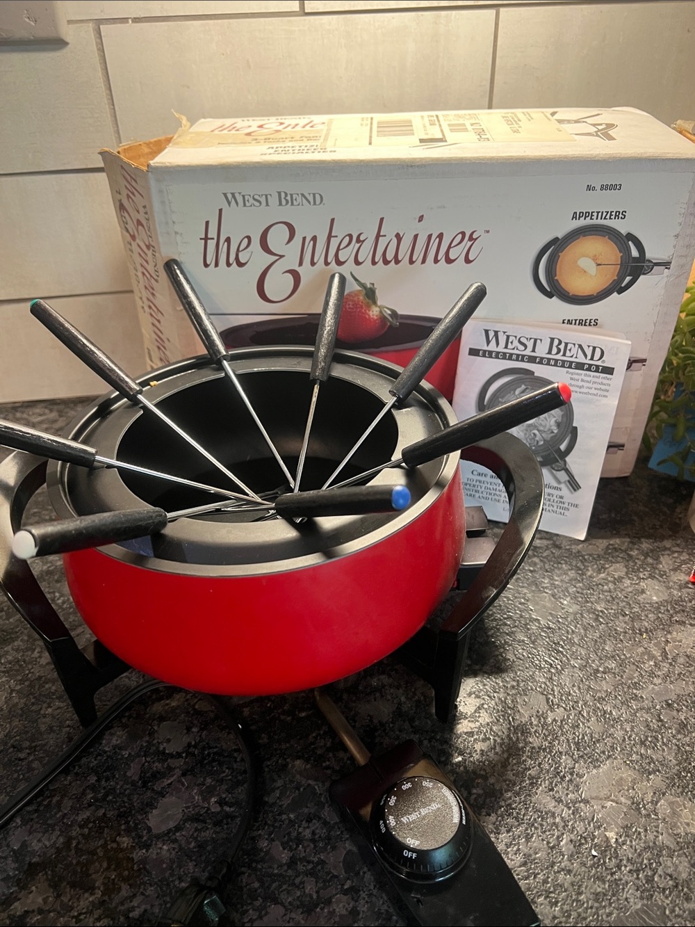 West Bend The Entertainer Red Electric Fondue Pot. Believed new in box.